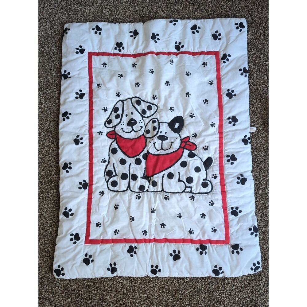 Vintage Dundee Baby Crib Blanket Dalmations Quilted Comforter 90s W/ Crib Sheet